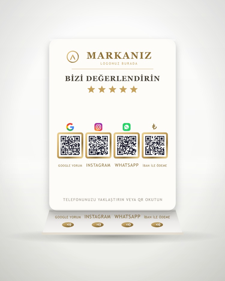 Dijital Pleksi Stand — 4 QR + 4 NFC