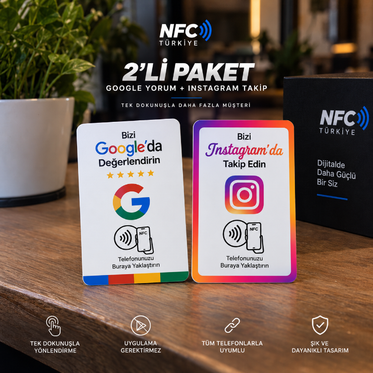 Google Yorum + Instagram Takip NFC Kart 2’li Paket