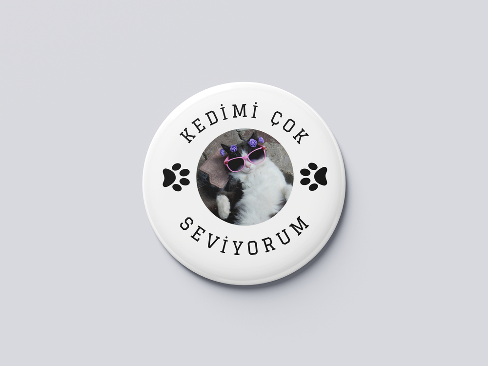 KEDİ ROZET BUTON MAGNET 5 ADET- KİŞİSELLEŞTİRİLEBİLİR