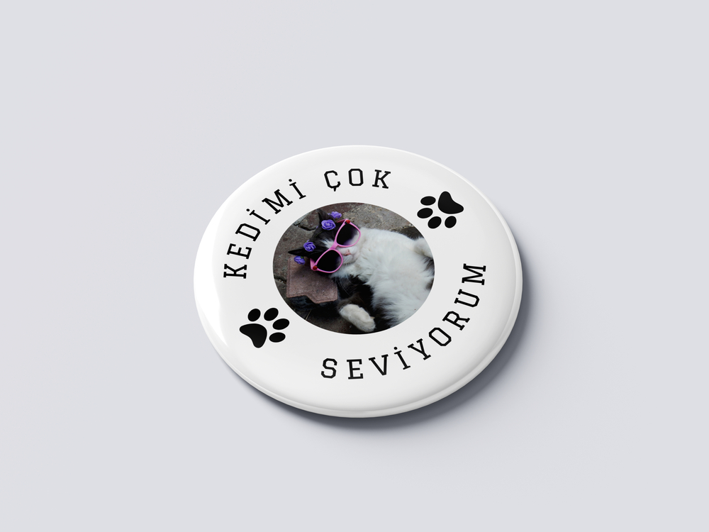 KEDİ ROZET BUTON MAGNET 5 ADET- KİŞİSELLEŞTİRİLEBİLİR