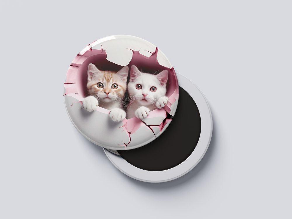 ÇİFT KEDİ TEMALI ROZEET BUTON MAGNET 5 ADET