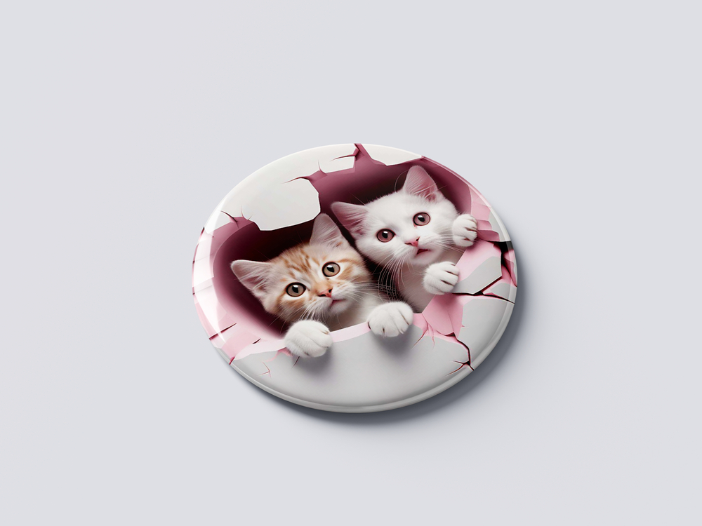 ÇİFT KEDİ TEMALI ROZEET BUTON MAGNET 5 ADET