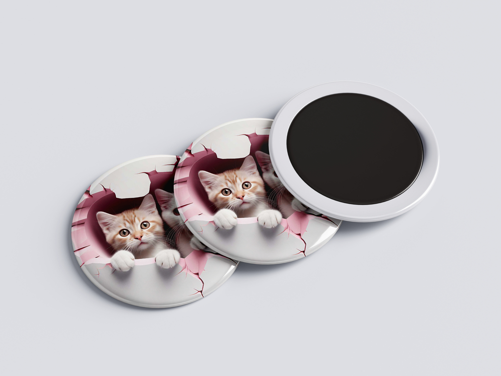ÇİFT KEDİ TEMALI ROZEET BUTON MAGNET 5 ADET
