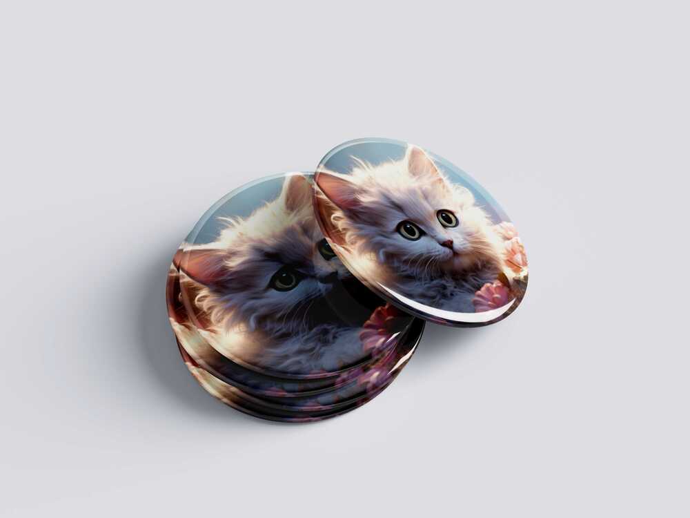 KEDİ TEMALI ROZET BUTON MAGNET 5 ADET