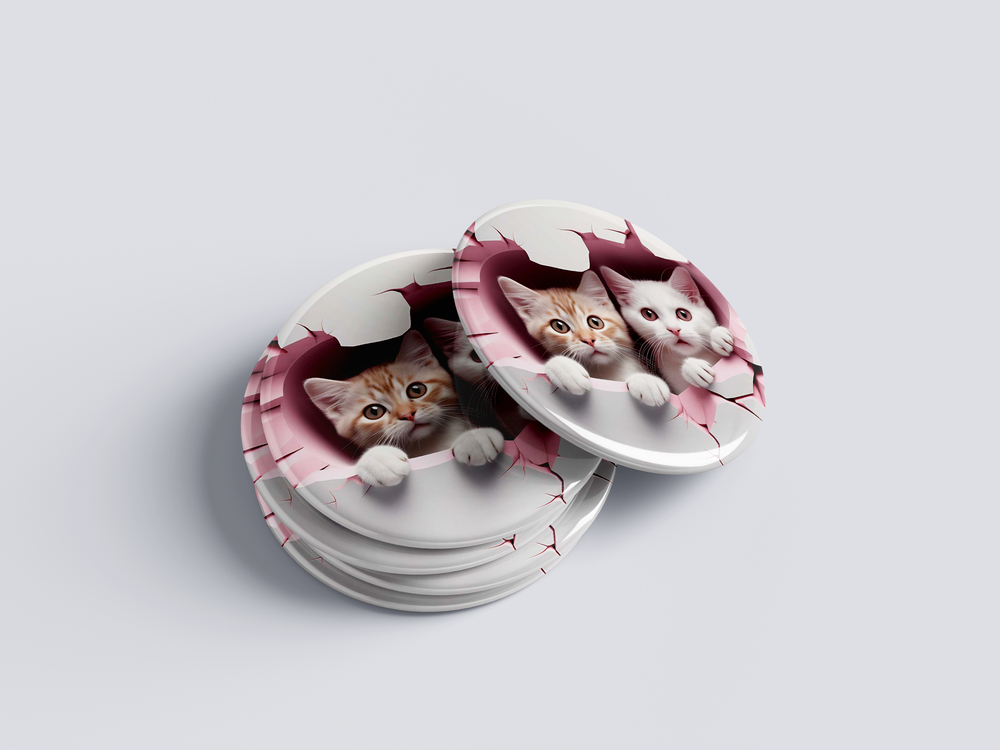 ÇİFT KEDİ TEMALI ROZEET BUTON MAGNET 5 ADET