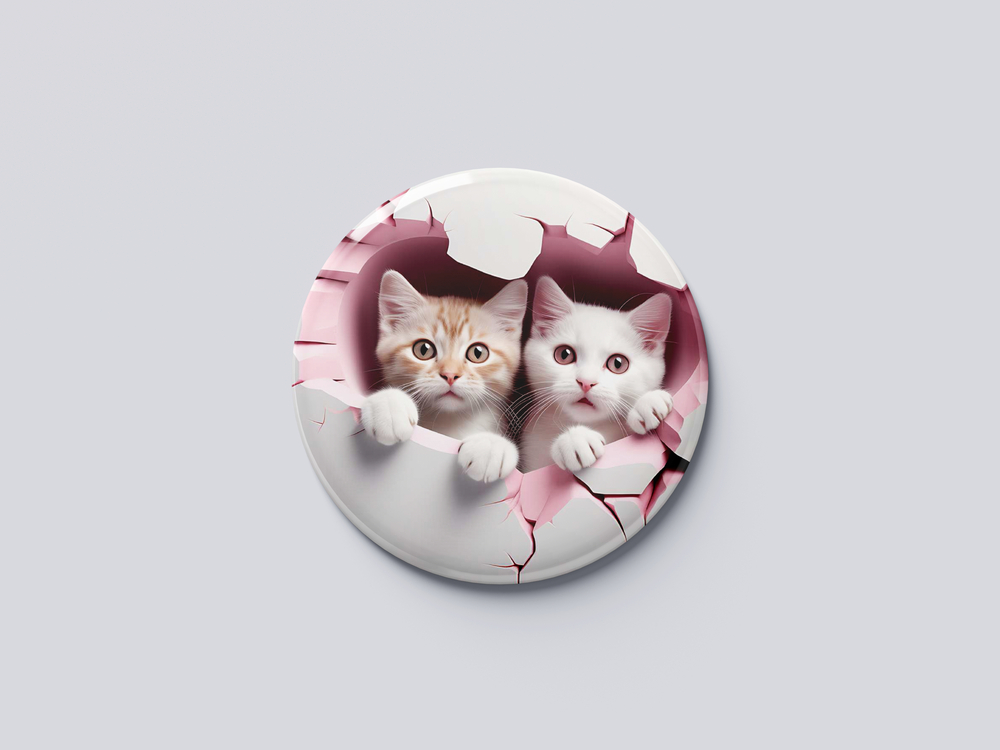 ÇİFT KEDİ TEMALI ROZEET BUTON MAGNET 5 ADET