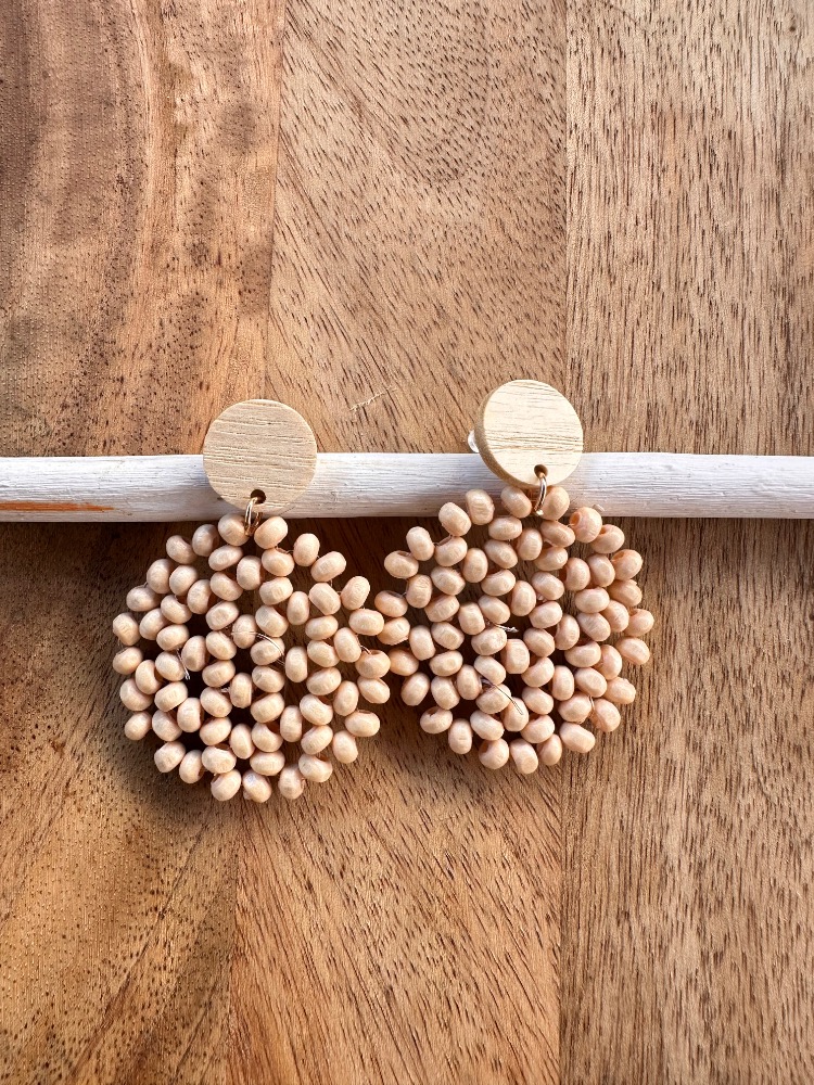 Bloom Ahşap Boncuk Detaylı Bohem Sallantılı Kadın Küpe