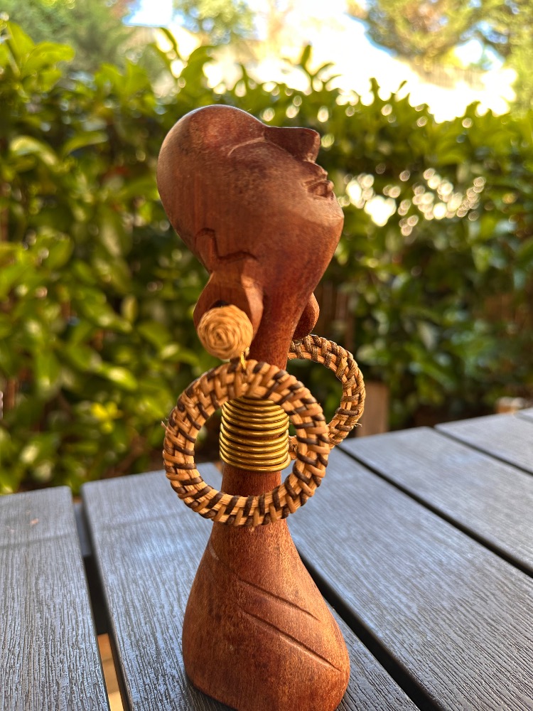 Hasır Halka Küpe | Bohem Rattan Örgü Yazlık Kadın Küpe