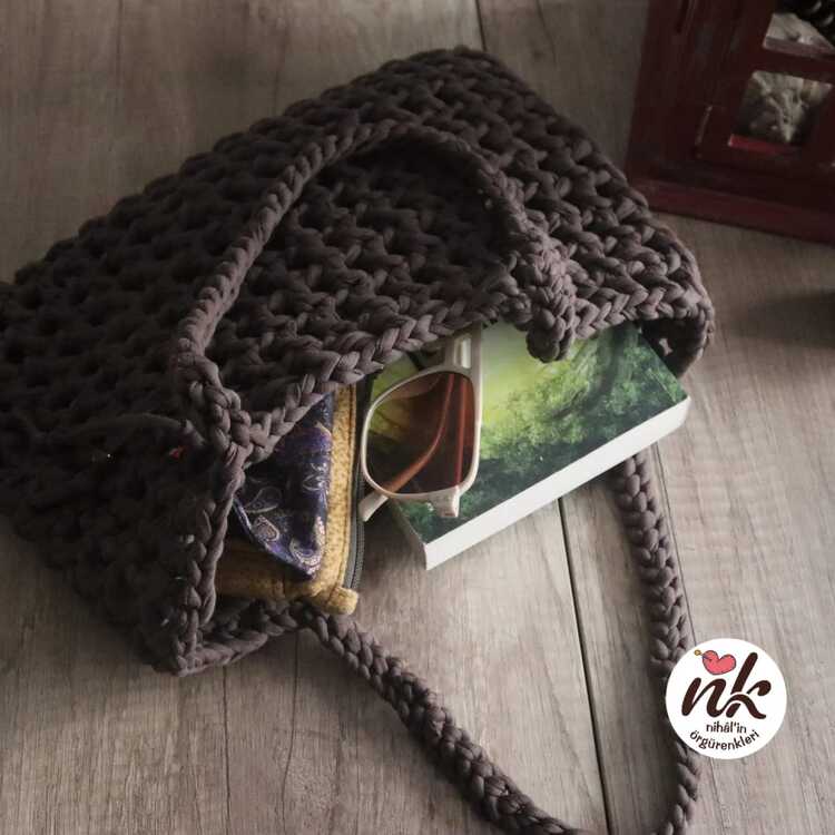 NK El örgü omuz çantası (Acı Kahve)