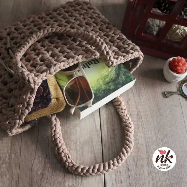 NK El örgüsü omuz çantası (Sütlü Kahve )