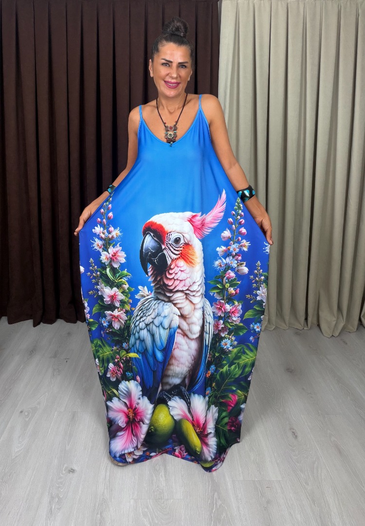 Otantik Tasarım Elbise Papağan Desen
