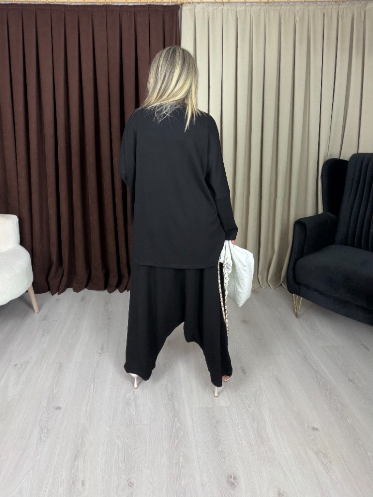 Stella Yazılı Şalvar Takım Siyah