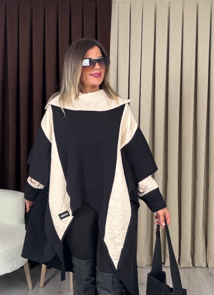 Parçalı Tasarım Tunik Siyah Krem