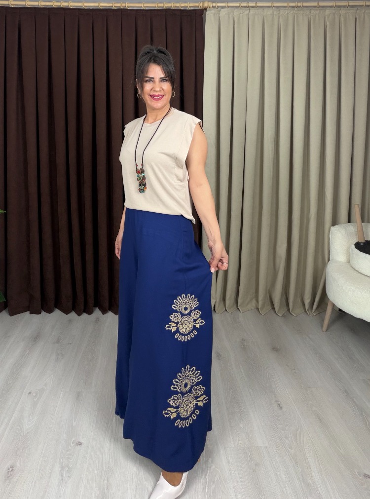 Destan Nakışlı Pantolon Lacivert