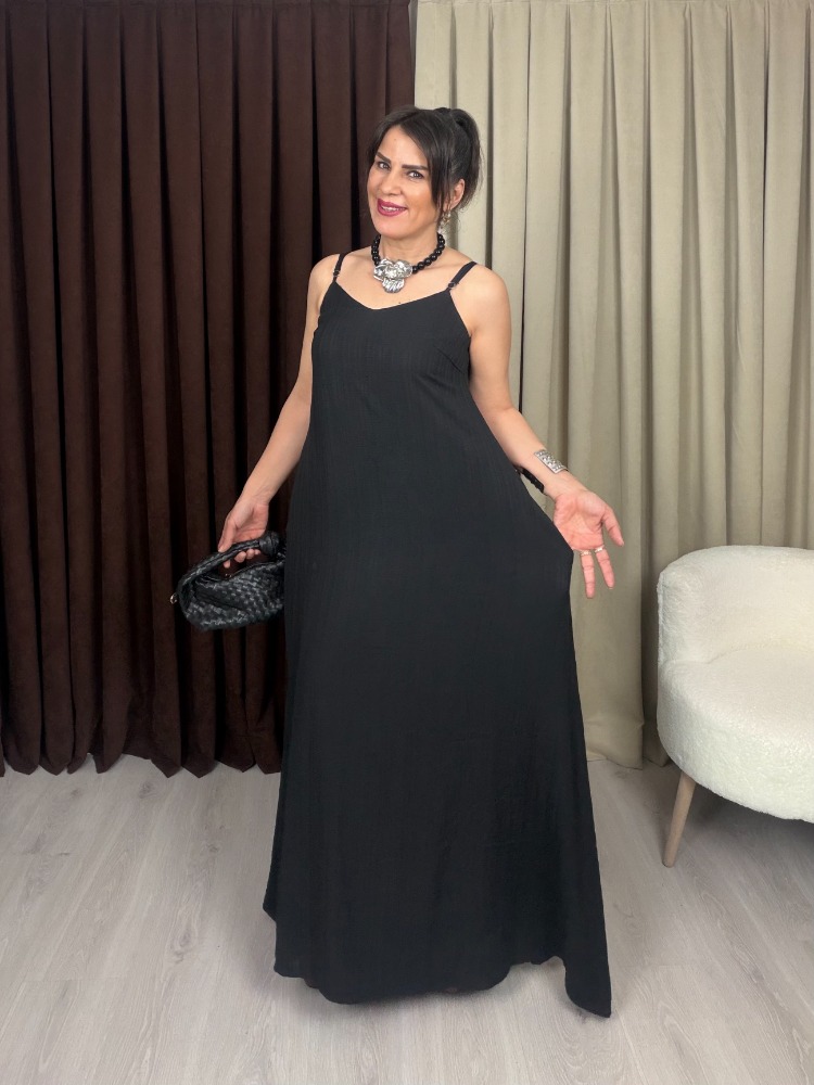 Kraşlı Elbise Siyah
