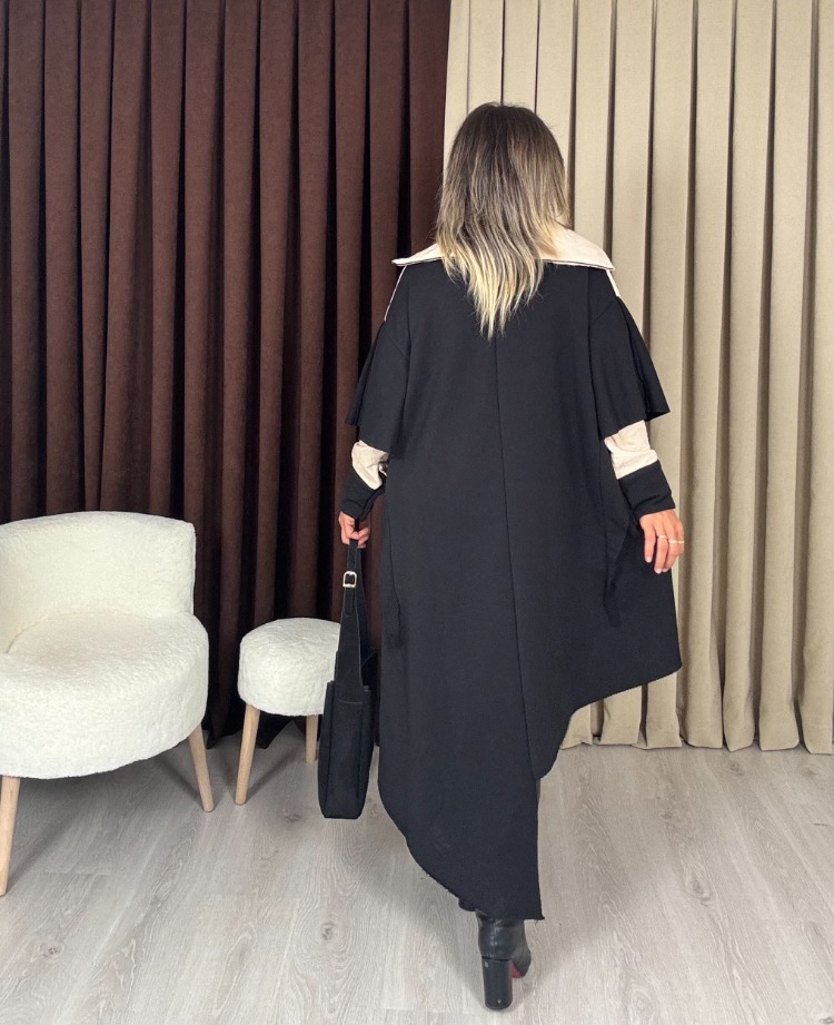 Parçalı Tasarım Tunik Siyah Krem