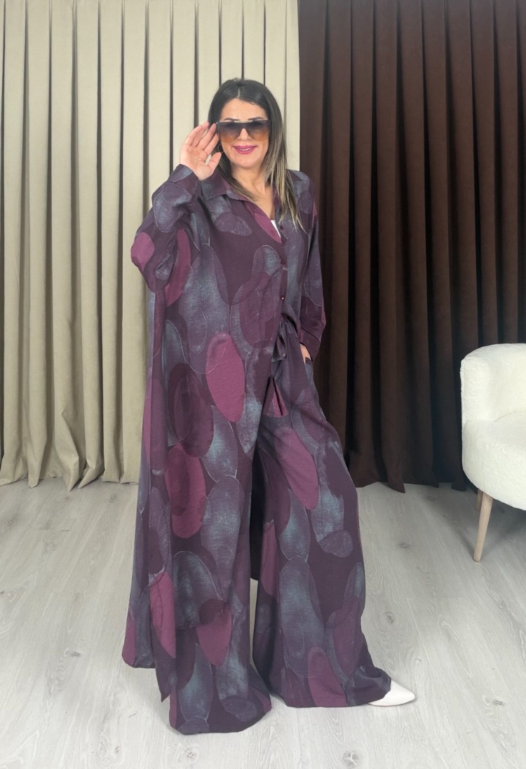 Aura Kimonolu Takım Bordo
