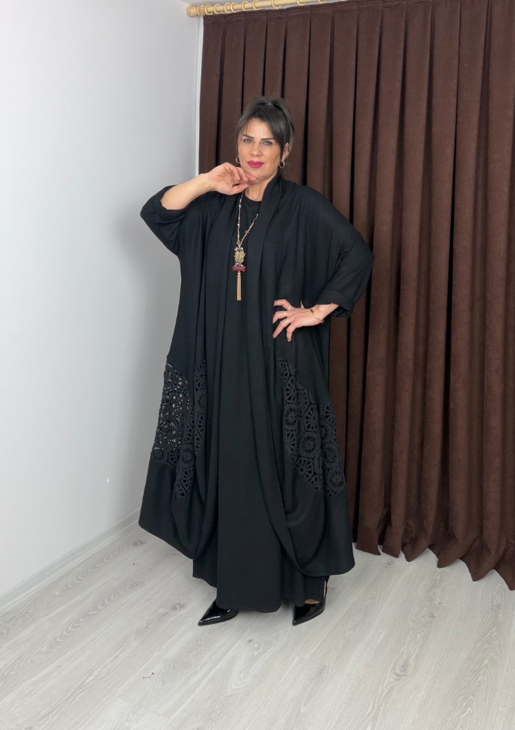 Carolina Keten Kimono Siyah