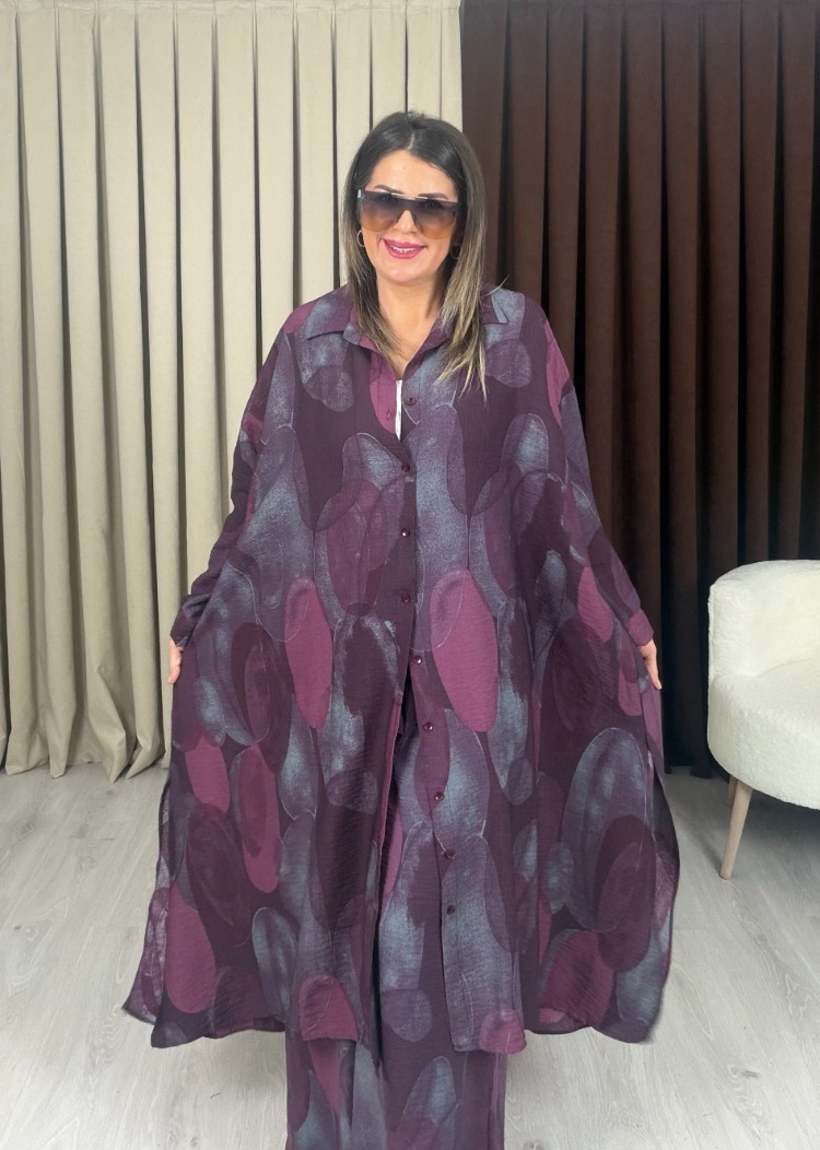 Aura Kimonolu Takım Bordo