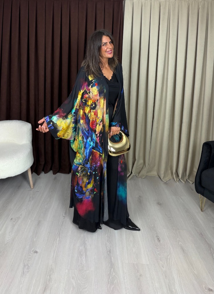 Safira Tasarım Kimono Gökkuşağı At Desenli