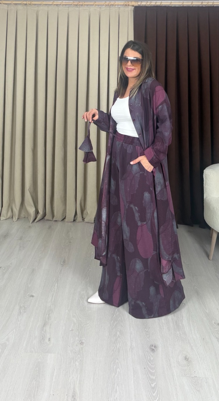 Aura Kimonolu Takım Bordo