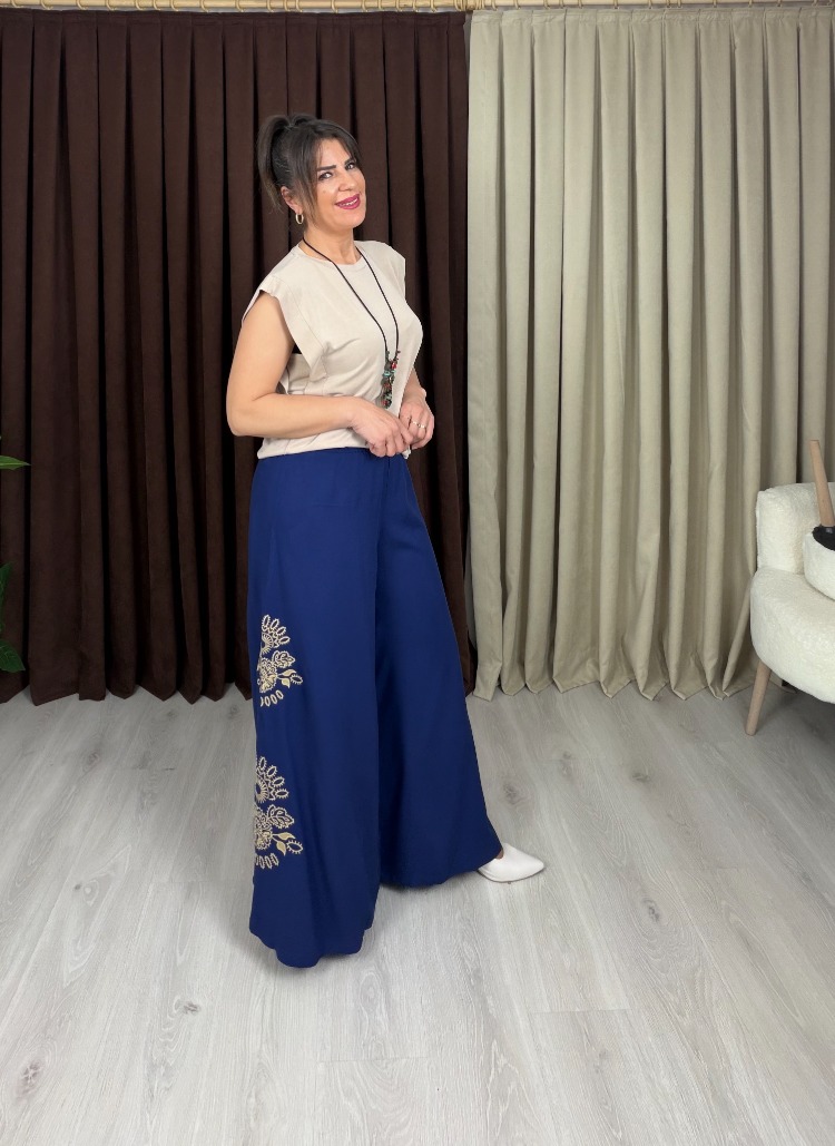 Destan Nakışlı Pantolon Lacivert