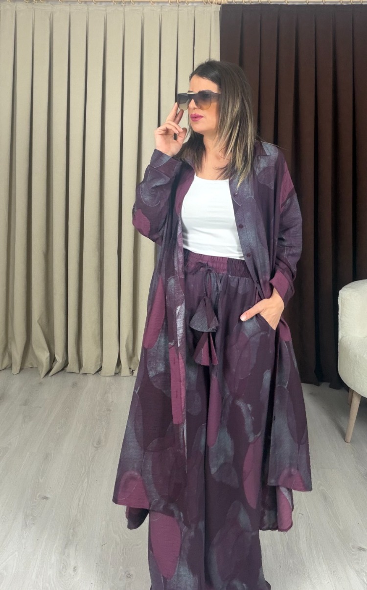 Aura Kimonolu Takım Bordo