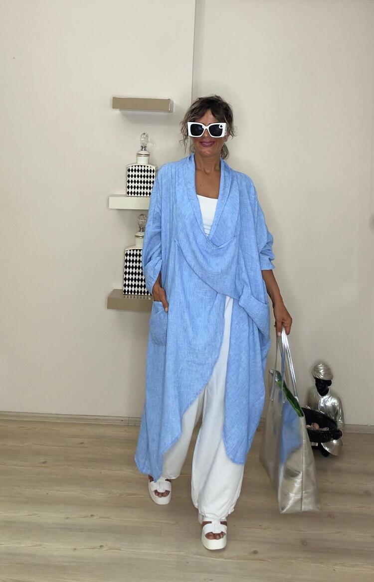 Keten Tunik Mavi