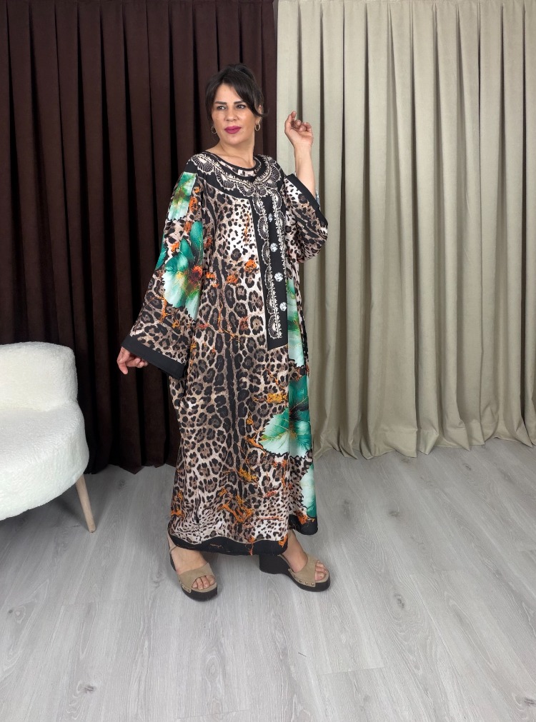 Zümra Leopar Elbise Kahve