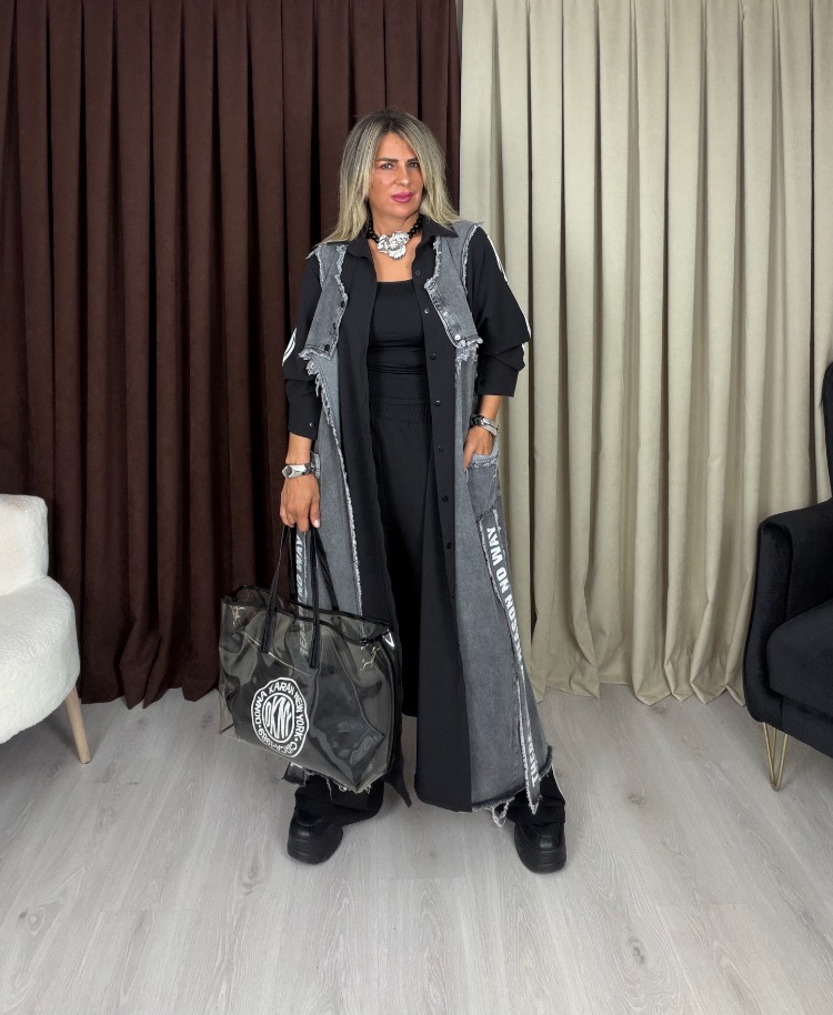 Zelva Kot Detaylı Elbise Siyah