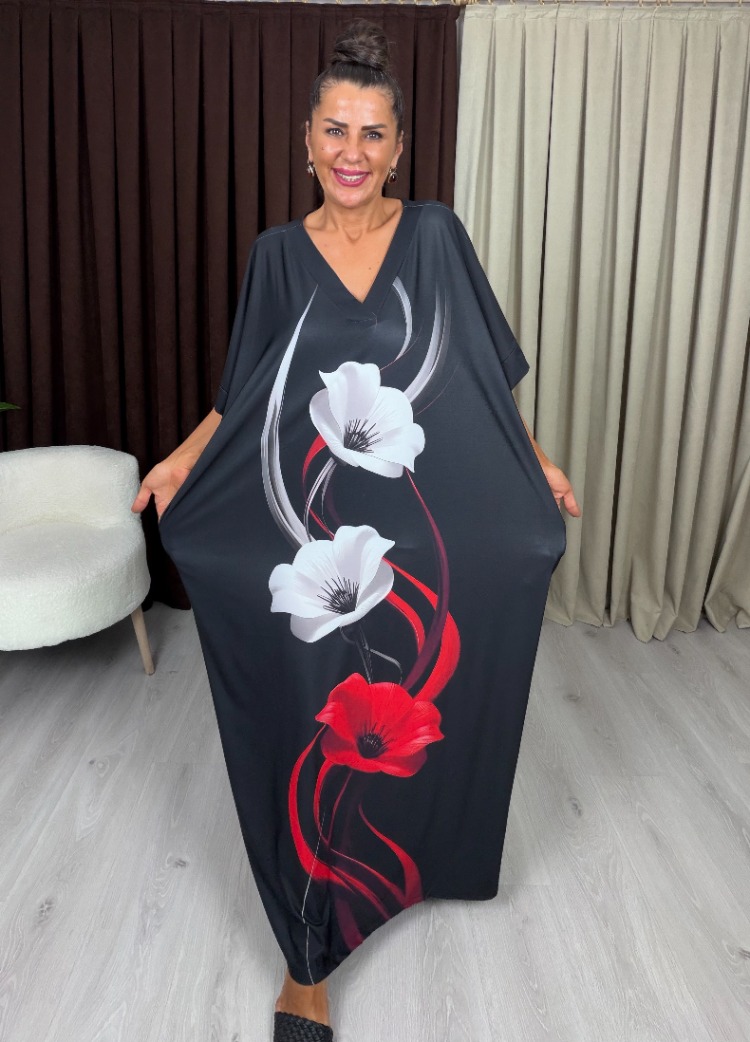 Manolya Elbise Çiçek Desenli