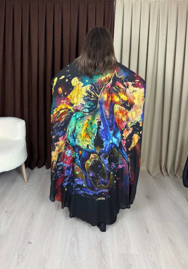 Safira Tasarım Kimono Gökkuşağı At Desenli