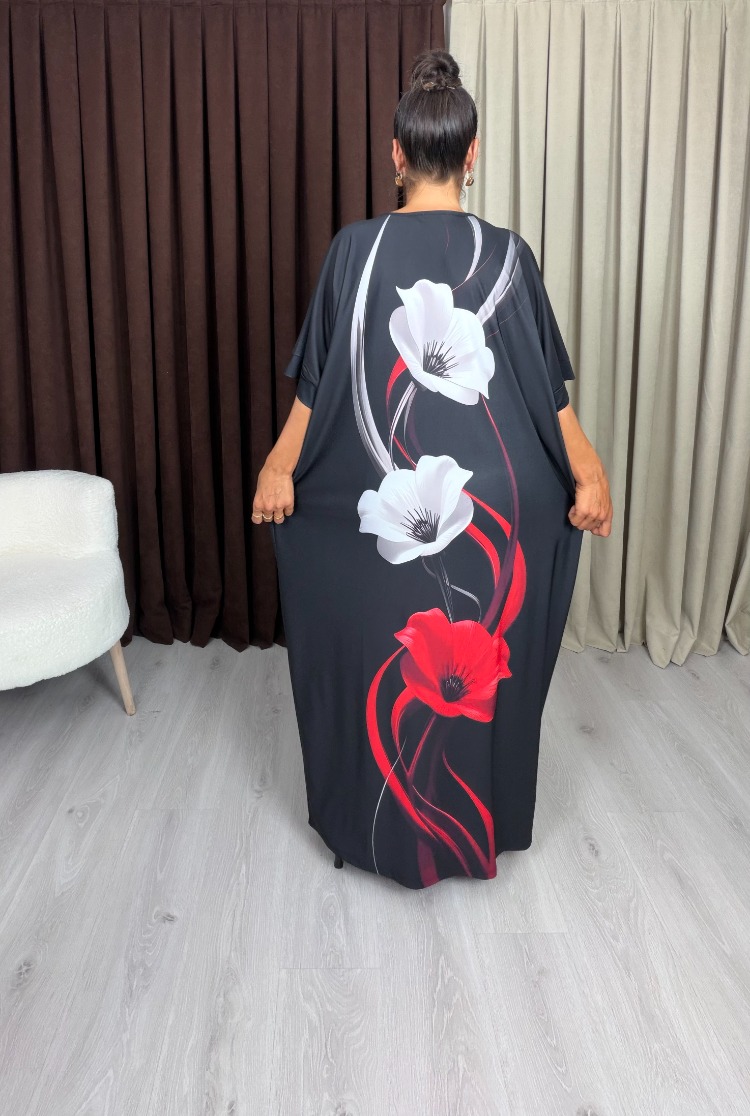 Manolya Elbise Çiçek Desenli