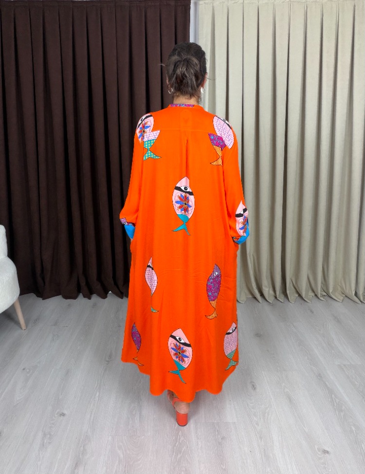 Marina Balıklı Elbise Oranj