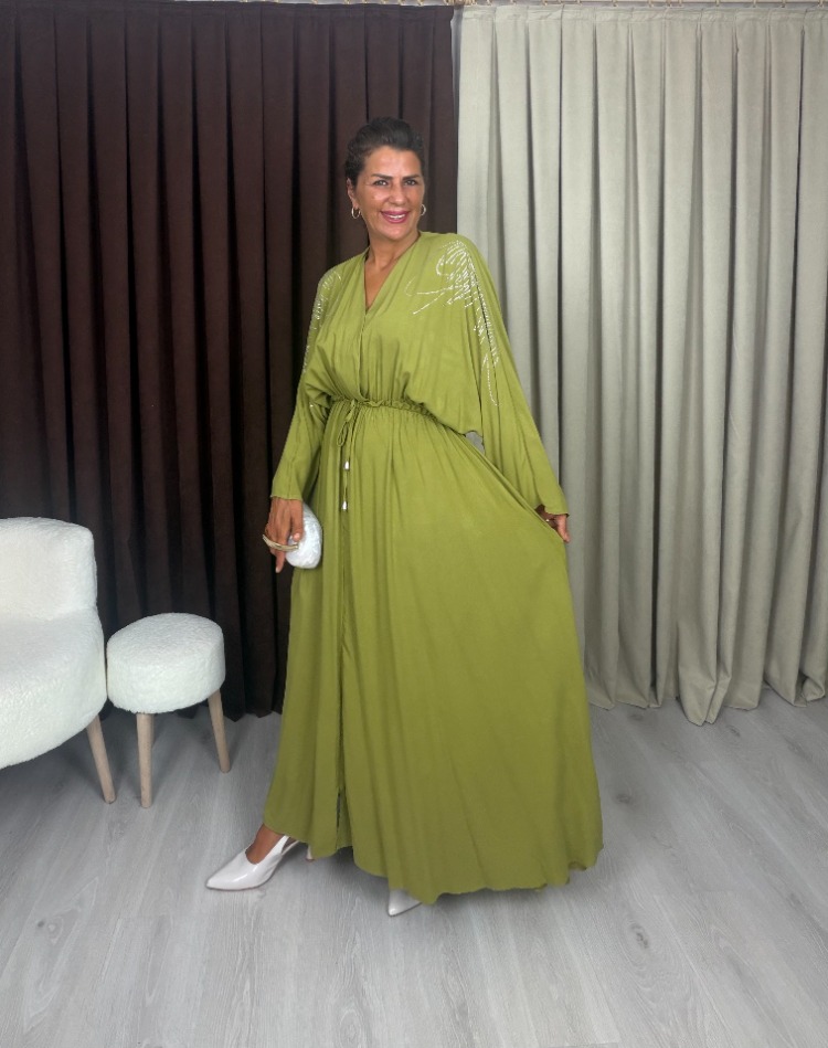 Siena Taşlı Elbise Yeşil