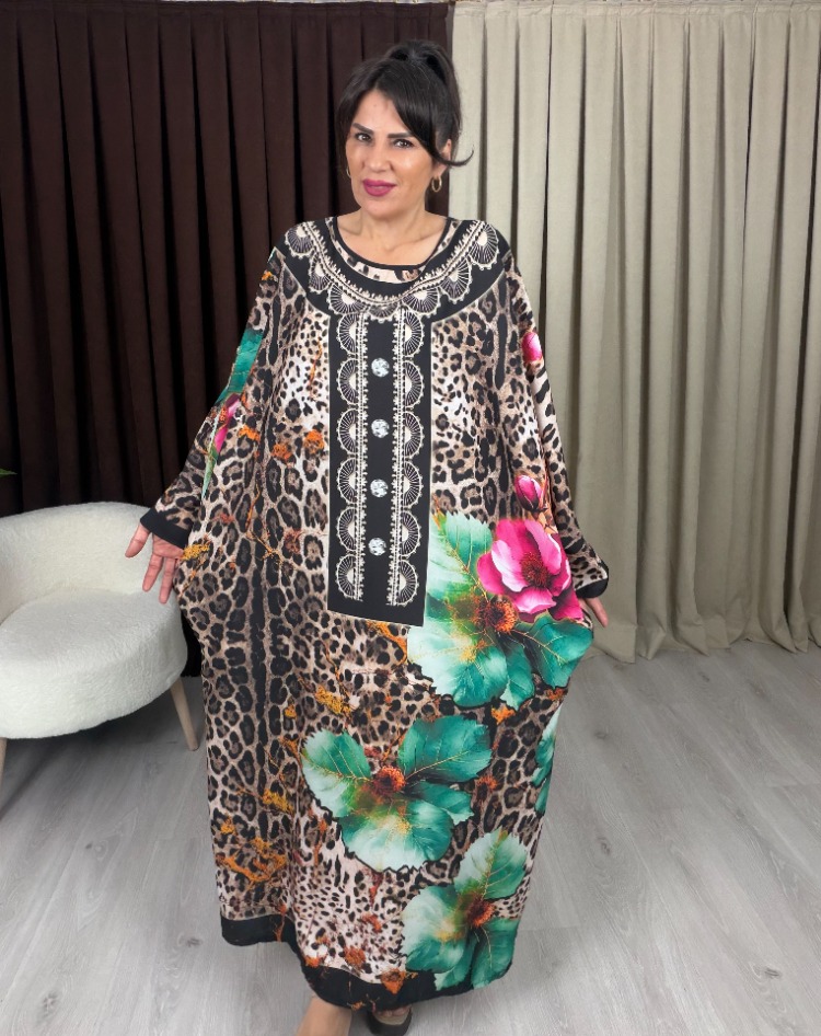 Zümra Leopar Elbise Kahve
