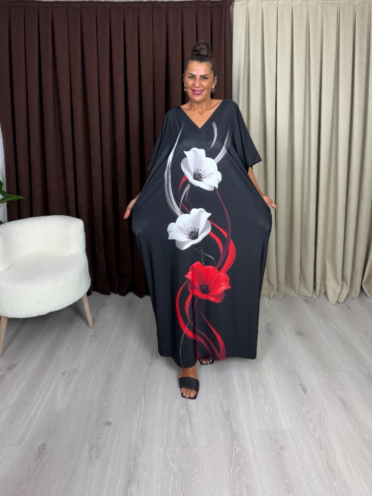 Manolya Elbise Çiçek Desenli