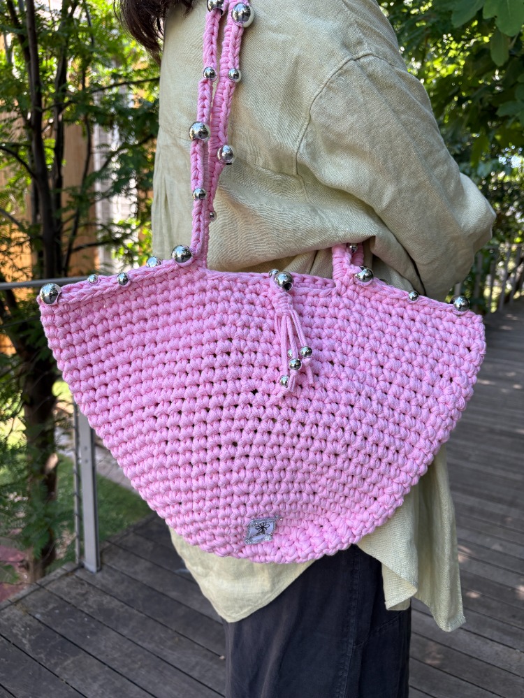Hayali Kitap Kulübü | Boncuklu Çanta Pembe ve Kart Baskı