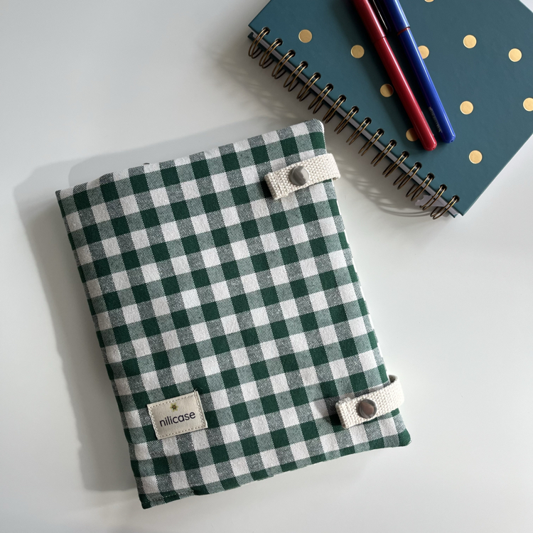 çok gözlü kitap/tablet kılıfı yeşil ekose