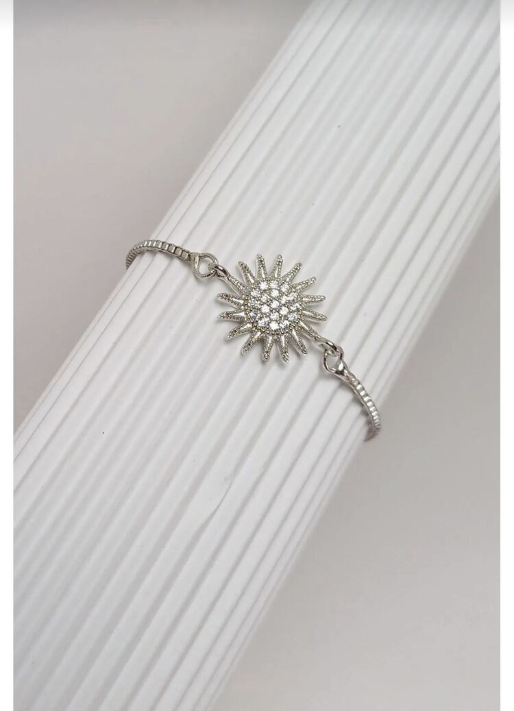 Güneş detaylı taşlı asansörlü bileklik - Silver