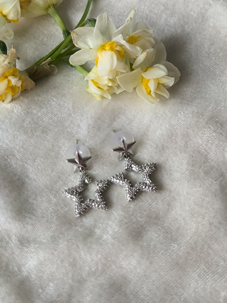 Zirkon Taşlı Yıldız Küpe Silver