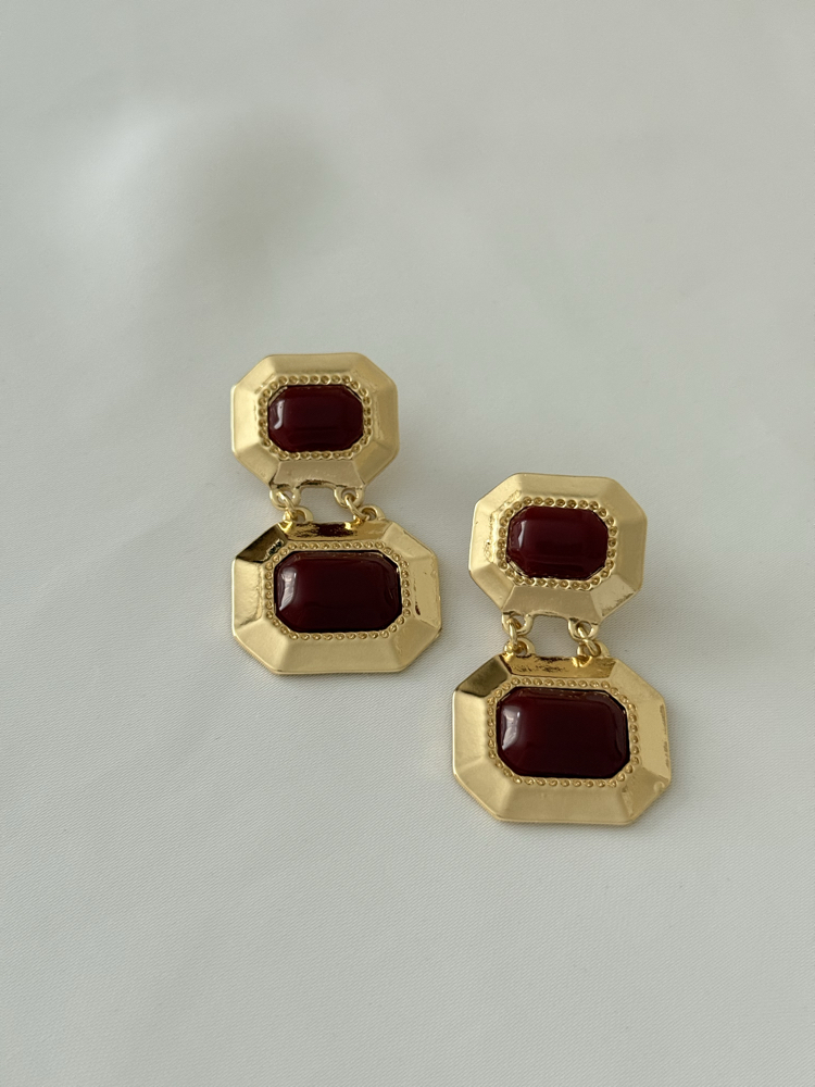 Bordo gold detaylı küpe 