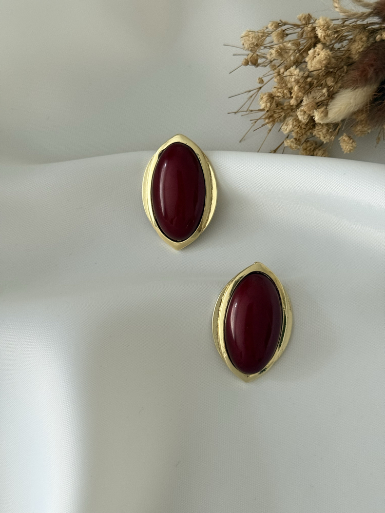 Bordo Renk Oval Küpe 