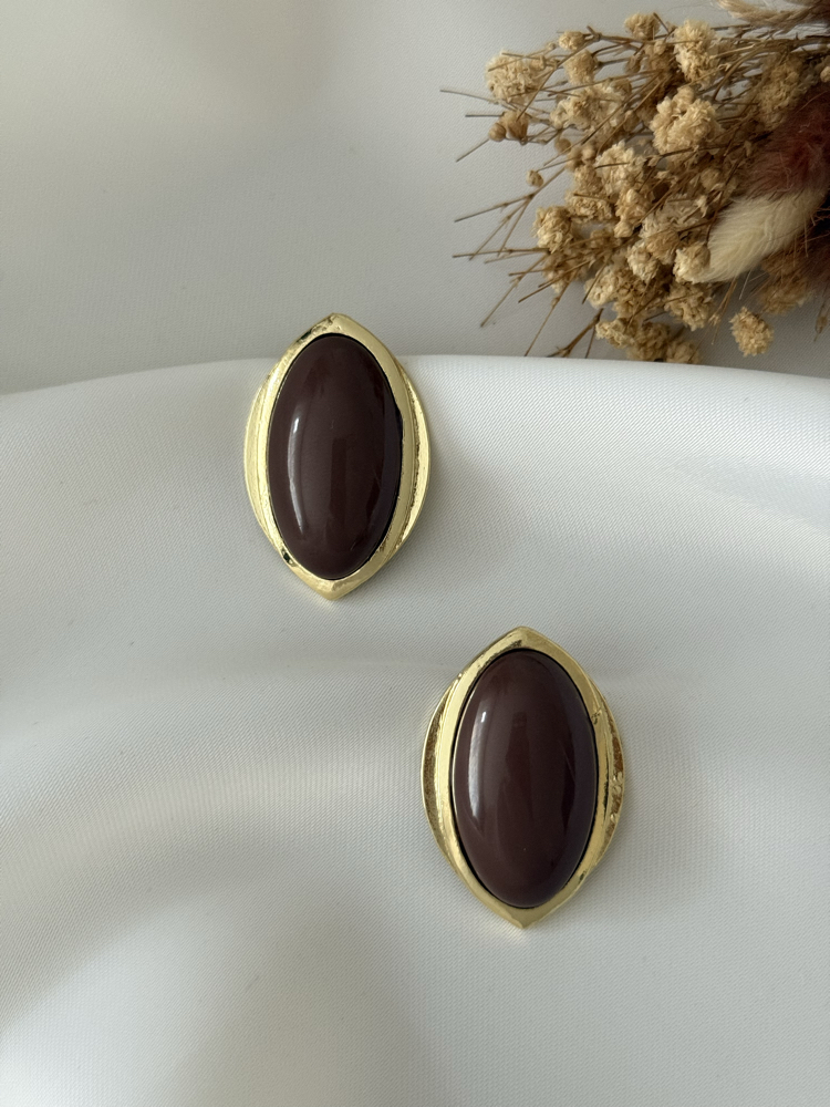 Kahve Rengi Oval Küpe 