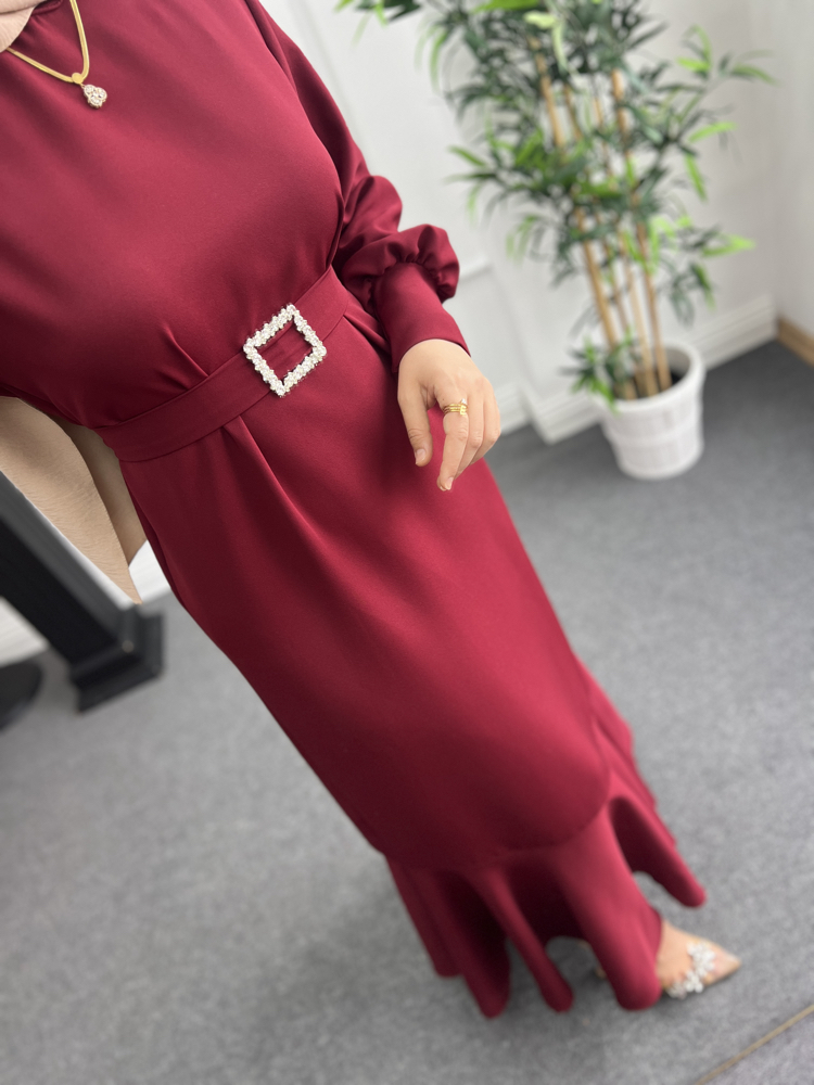 Miley Bordo Davet Elbisesi-Tokalı