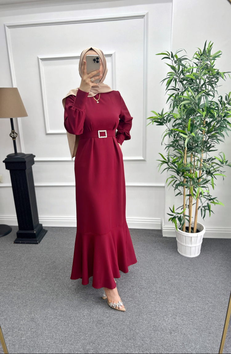 Miley Bordo Davet Elbisesi-Tokalı
