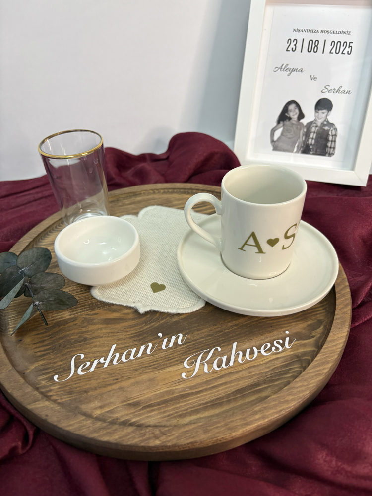 Ahşap yuvarlak damat tepsisi