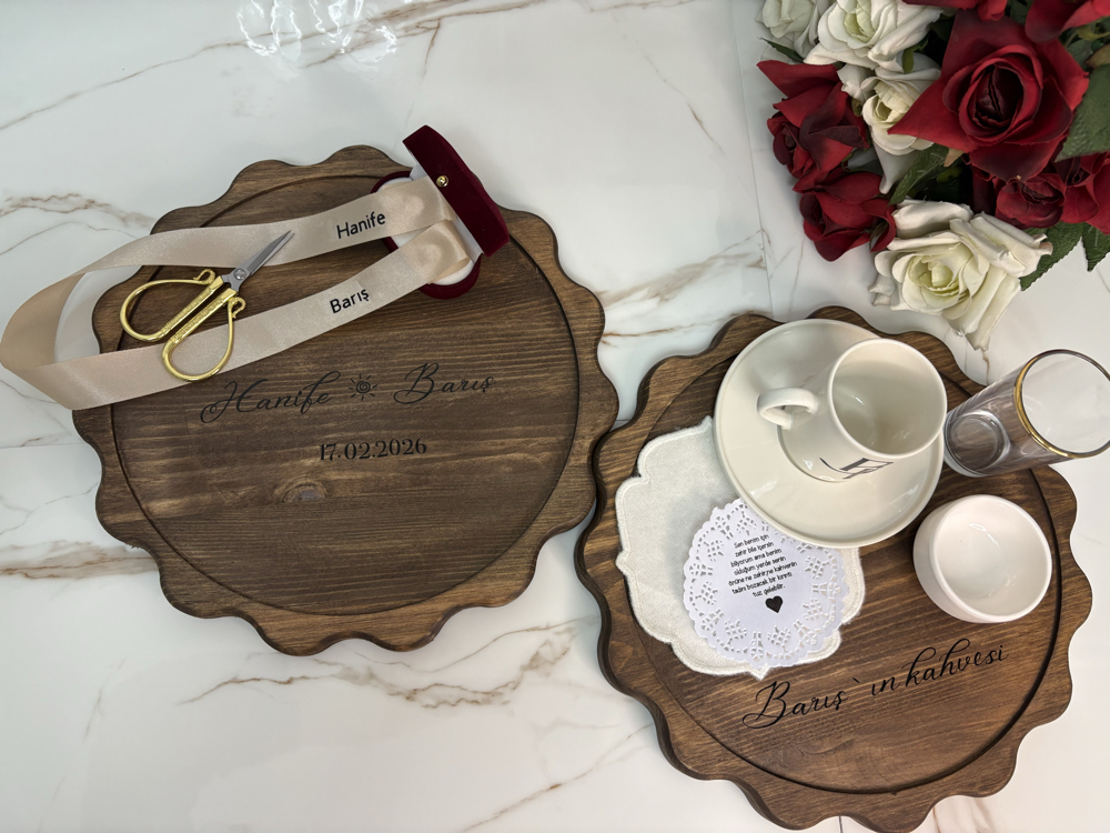 Güneş ahşap söz&kahve tepsi seti
