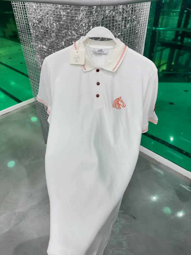 HERMES Beyaz Polo Yaka T-Shirt