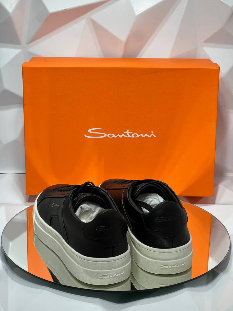 Santoni Classic Double Buckle Black White